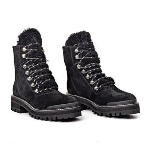 Marc Fisher Women Lizzie Lace-up Platform Black Shearling Combat Boots Sz 6